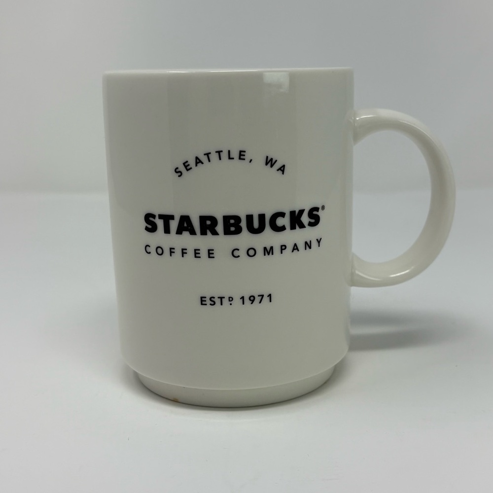 Starbucks 14 OZ 2018 White Ceramic Coffee Tea Mug with Black Lettering EST 1971